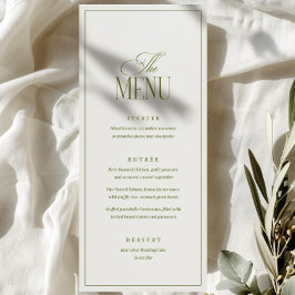 Bearbeitbare Hochzeitsmenüvorlage, Olivgrün Modern Menükarte