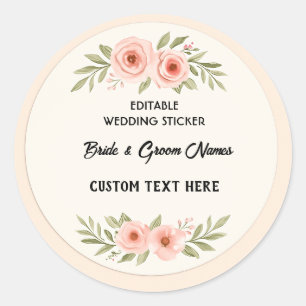 Bearbeitbare Hochzeitsticker - kundenspezifisches Runder Aufkleber