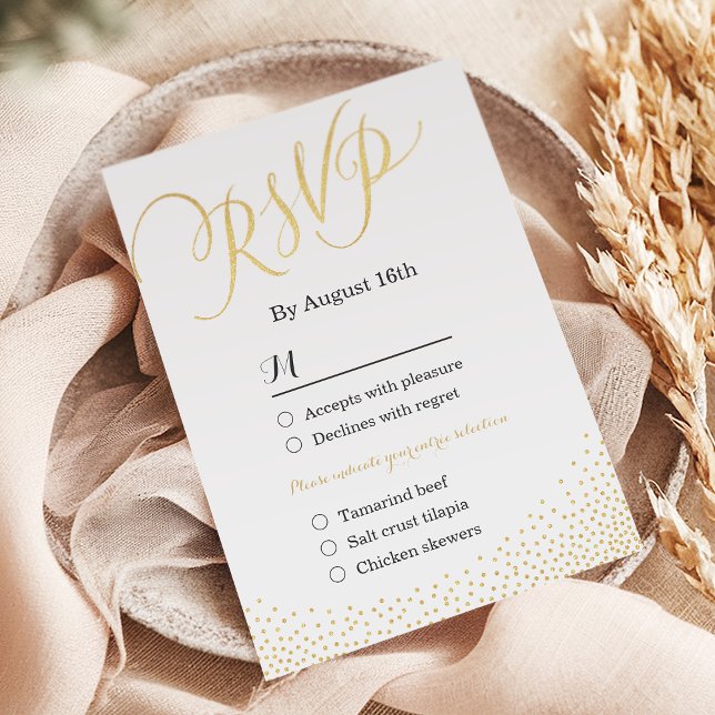 Bearbeitbare Imitate aus Glas, Gold Glitzer Kallig RSVP Karte (Editable glam faux gold glitter calligraphy RSVP)