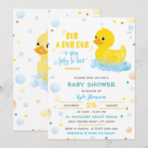 Bearbeitbare Jungen-Gummiente-Baby-Party Einladung