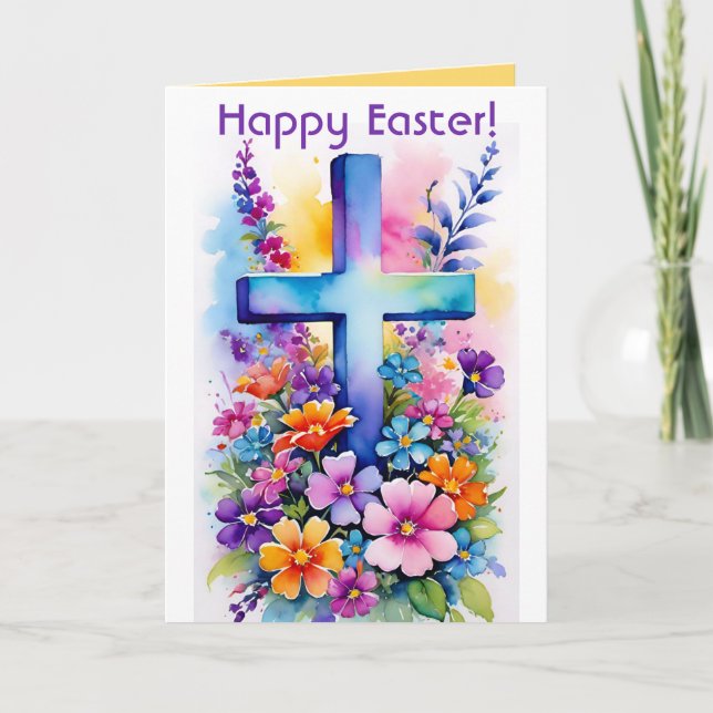 Bearbeitbare Kreuz- und Blume Osterzeit Karte (Vorderseite)
