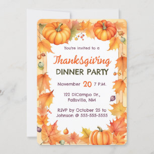 Bearbeitbare Kürbisse und Herbstblätter Thanksgivi Einladung