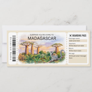 Bearbeitbare Madagaskar-Reise-Boarding-Pass-Ticket Einladung