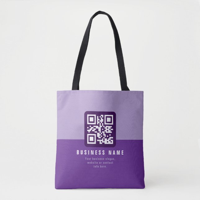 Bearbeitbare moderne QR-Code-Vorlage | Lila-Töne Tasche (Vorderseite)