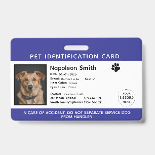 Bearbeitbare Pet-ID-Karte ,Navy-Weißes Servicehund Ausweis