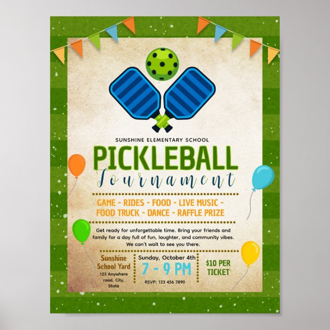 Bearbeitbare Pickleball-Spendenflyer Poster (Vorne)