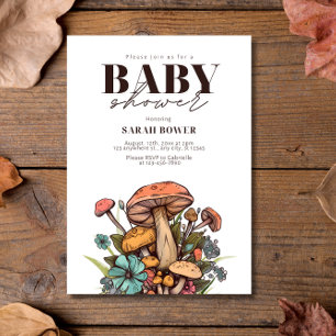 Bearbeitbare Pilz-Baby-Party, Boho-Baby-Party Einladung
