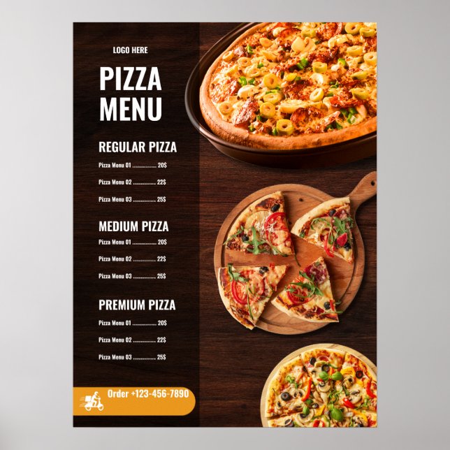 Bearbeitbare Pizza-Speisekarte Pizzeria Restaurant Poster (Vorne)