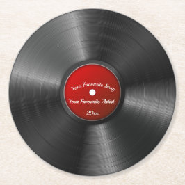 Bearbeitbare Retro Vinyl-Aufnahme mit rotem Zentru Runder Pappuntersetzer
