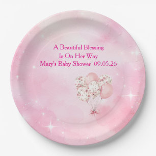 Bearbeitbare rosa Chinoiserie-Baby-Shower-Tischdek Pappteller