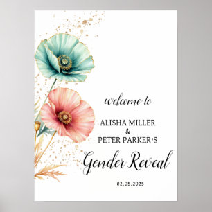 Bearbeitbare rosa und blaue florale Babyparty Begr Poster