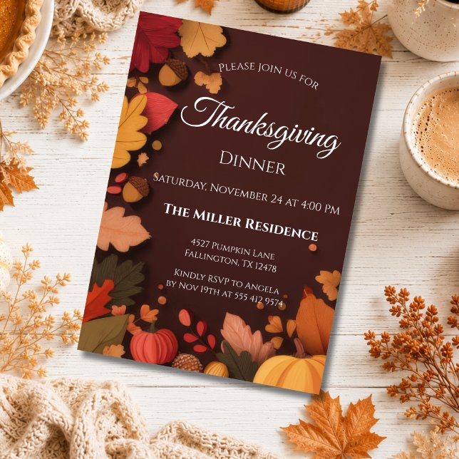 Bearbeitbare rustikale Herbst-Thanksgiving-Dinner- Einladung (Von Creator hochgeladen)