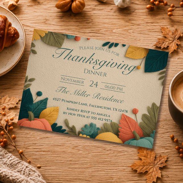 Bearbeitbare rustikale Herbst-Thanksgiving-Dinner- Einladung (Von Creator hochgeladen)