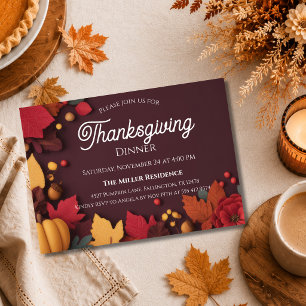 Bearbeitbare rustikale Herbst-Thanksgiving-Dinner- Einladung