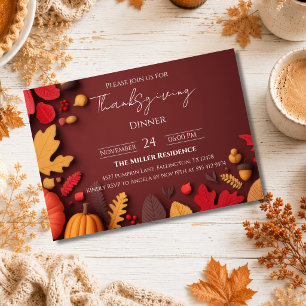 Bearbeitbare rustikale Herbst-Thanksgiving-Dinner- Einladung