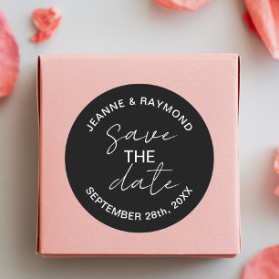 Bearbeitbare Schwarze "Save the Date"-Hochzeitsein Runder Aufkleber