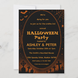 Bearbeitbare schwarze und orange Halloween-Party-E Einladung