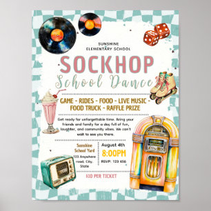 Bearbeitbare Sock-Hop-50er-Fundraiser-Flugblatt Poster
