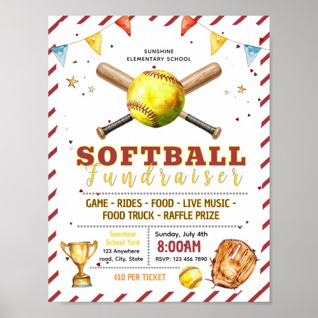 Bearbeitbare Softball-Spendenflyer Poster (Vorne)