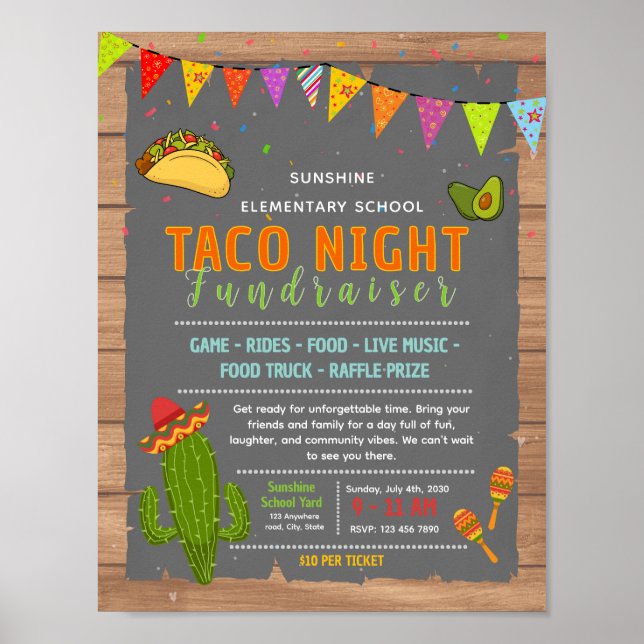 Bearbeitbare Taco-Fiesta-Spendenaktion-Flugblatt Poster (Vorne)