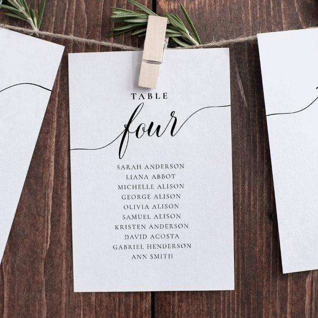 Bearbeitbare Tischnummer Vier Sitze Kartenkarte (Table number wording Four. Hanging seating chart)