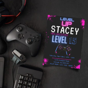 Bearbeitbare Video-Spiel-Geburtstags-Einladung Einladung