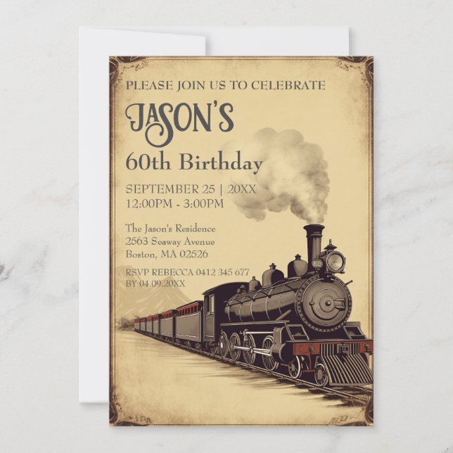 Bearbeitbare Vintage Lokomotive zum Geburtstag Ein Einladung (Vorderseite)