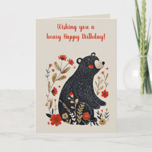 Bearbeitbare Volkskunst Schwarzer Bär Geburtstag Karte