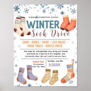 Bearbeitbare Winter-Socken-Aktion Fundraiser-Flugb Poster
