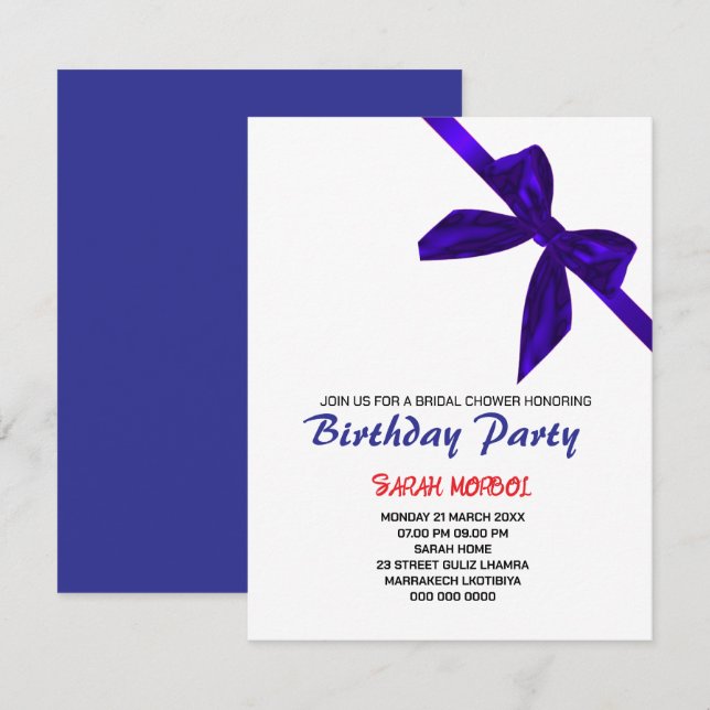 Bearbeitbarer Black Bow Birthday, Einladungs-Vorla Einladung (Vorne/Hinten)