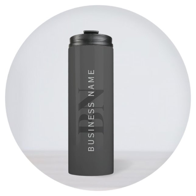 Bearbeitbarer Firmenname (oder anderer Text) Grau Thermosbecher (Von Creator hochgeladen)