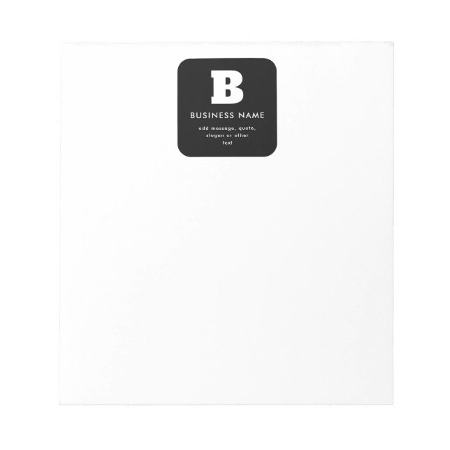Bearbeitbarer Firmenname & Slogan | Schwarz und We Notizblock (Vorderseite)