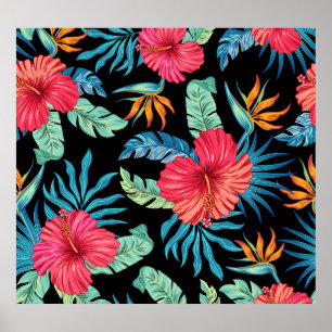 Bearbeitbarer Hibiskus, Vintages Blumenmuster Poster
