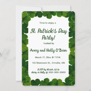 Bearbeitbarer Kleeblatt St. Patrick's Day Party Einladung