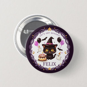 [Bearbeitbarer Name] Gruselig süße Hexe schwarze K Button