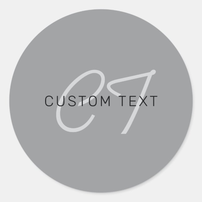 Bearbeitbarer Name oder Gruß | Schwarz & Dunkelgra Runder Aufkleber (Vorderseite)