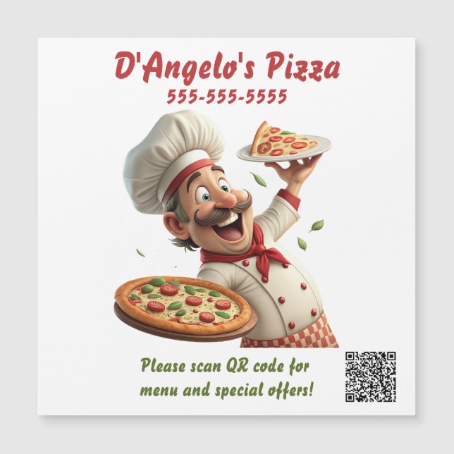 Bearbeitbarer Pizza-Restaurant-QR-Code-Magnet Magnetkarte (Vorderseite)