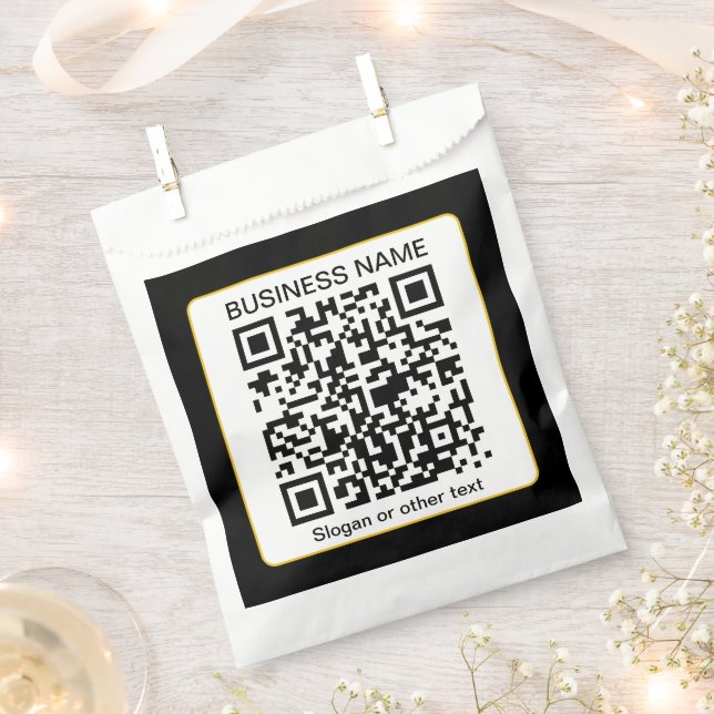 Bearbeitbarer QR-Code für Scanner + Ihr Firmenname Geschenktütchen (Ausgeschnitten)