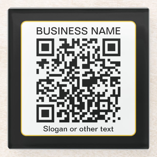 Bearbeitbarer QR-Code für Scanner + Ihr Firmenname Glasuntersetzer (Vorderseite)