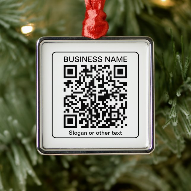 Bearbeitbarer QR-Code für Scanner + Ihr Firmenname Ornament Aus Metall (Baum)