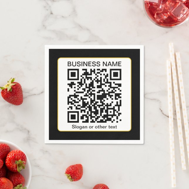 Bearbeitbarer QR-Code für Scanner + Ihr Firmenname Serviette (Beispiel)