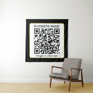 Bearbeitbarer QR-Code für Scanner + Ihr Firmenname Wandteppich