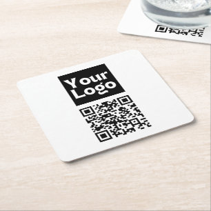 Bearbeitbarer QR-Code & Ihr Firmenlogo oder Bild Rechteckiger Pappuntersetzer