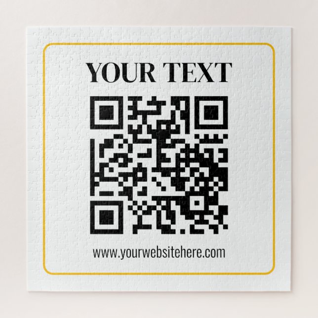 Bearbeitbarer QR-Code & Text mit gelber Goldumrand (Vertikal)