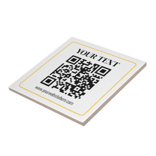 Bearbeitbarer QR-Code & Text mit gelber Goldumrand Fliese