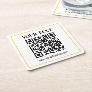 Bearbeitbarer QR-Code & Text mit gelber Goldumrand Rechteckiger Pappuntersetzer