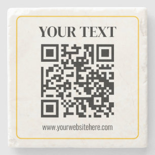 Bearbeitbarer QR-Code & Text mit gelber Goldumrand Steinuntersetzer
