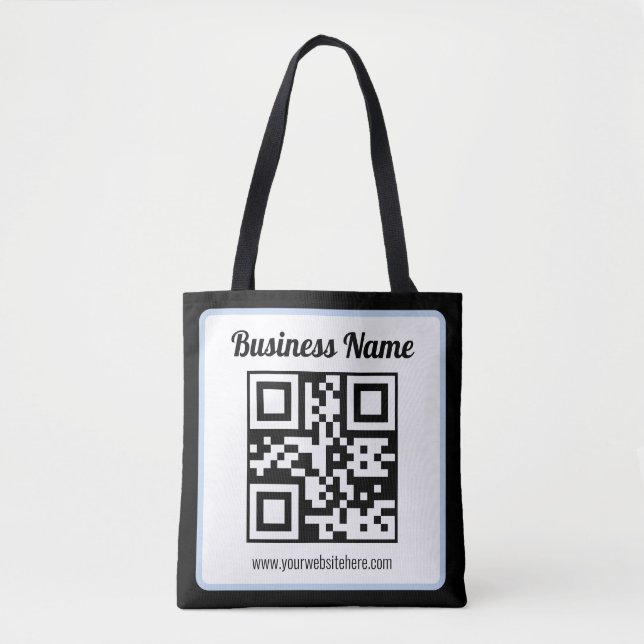Bearbeitbarer QR-Code & Text mit hellblauem Rand Tasche (Vorderseite)