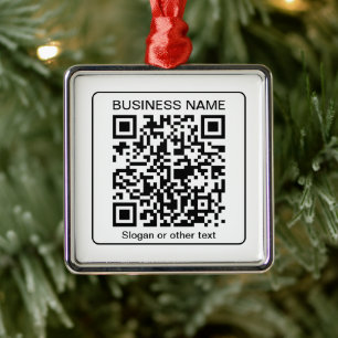 Bearbeitbarer scannbarer QR-Code + Ihr Firmenname Ornament Aus Metall