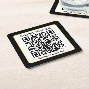 Bearbeitbarer scannbarer QR-Code + Ihr Firmenname Rechteckiger Pappuntersetzer